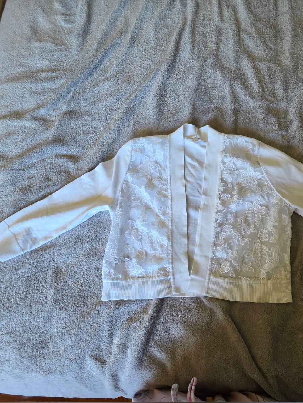 Calvin Klein White Lace Panel Open-Front Cardigan